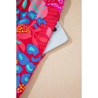 Rose Tropical Printed Lantern Sleeve V Neck Ruffled Plus Size Mini Dress - 4X