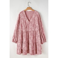 Peach Blossom Floral Surplice V Neck Tiered Ruffled Plus Size Dress - 2X