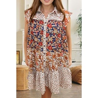 Beige Plus Size Floral Patchwork Button Front Collared Mini Dress - 3X