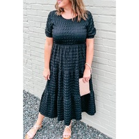 Black Plus Size Textured Tiered Short Sleeve Maxi Dress - 4X