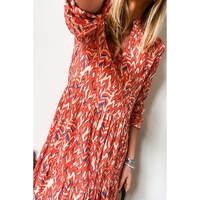 Red Plus Size Abstract Print Notch V Neck High Waist Maxi Dress - 1X