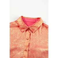 Peach Blossom Metallic Balloon Sleeve Shirt Plus Size Mini Dress - 1X