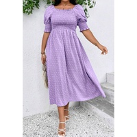 Wisteria Swiss Dot Smocked Frilled Neckline Short Sleeve Plus Size Dress - 3X
