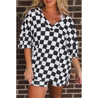 Black Checkered Pattern Tee and Shorts Plus Size Two Piece Set - 1X
