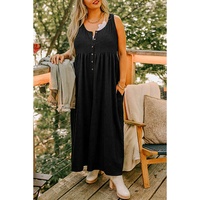 Black Plus Size Sleeveless Button Front Loose Jumpsuit - 4X