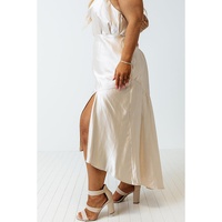 Azura Exchange Beige Satin Split Ruffled High Waist Plus Size Skirt - 1X