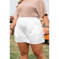 White Bow Decor Pockets Plus Size Shorts - 1X