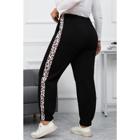 Azura Exchange Black Plus Size Contrast Leopard Side Panel Joggers - 3X
