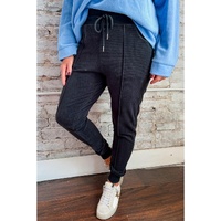 Black Plus Size Textured Exposed Seam Drawstring Jogger Pants - 2X