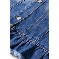 Peacock Blue Ruffled Frayed Short Sleeve Plus Size Denim Jacket - 4X