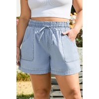 Beau Blue Pocketed Drawstring High Waist Plus Size Denim Shorts - 3X
