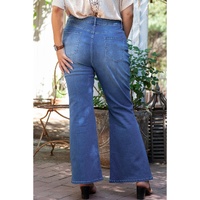 Blue Plus Size Exposed Seam High Waist Flare Jeans - 1X
