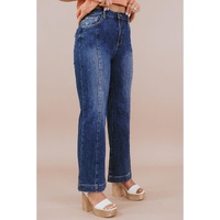 Navy Blue Plus Size Seamed Wide Leg High Waist Jeans - 4X