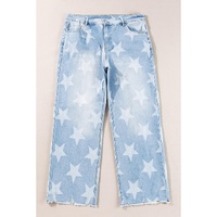Beau Blue High Waist Star Pattern Plus Size Jeans - 2X