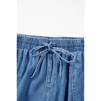 Dusk Blue Drawstring Waist Pocketed Plus Size Denim Joggers - 3X