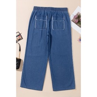 Azura Exchange Sail Blue Washed Denim Chambray Loose Plus Size Pants - 2X