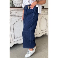 Real Teal Plus Size Drawstring High Waist Wide Leg Casual Jeans - 3X