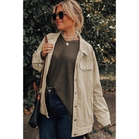 Khaki Plus Size Crochet Pattern Back Corduroy Jacket - 1X