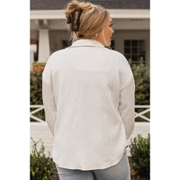 Beige Plus Size Textured Flap Pockets Jacket - 2X