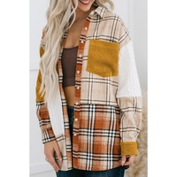 Gold Brick Plus Size Plaid Patchwork Button up Shacket - 1X