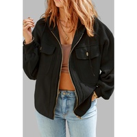Black Plus Size Bishop Sleeve Zip Up Hooded Jacket - 2X