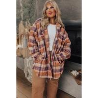 Multicolour Plus Size Plaid Print Collared Button up Jacket - 4X