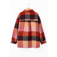 Orange Plaid Print Flap Pockets Buttoned Casual Plus Size Jacket - 2X