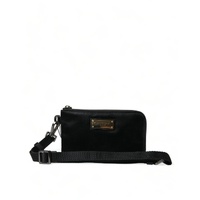 Dolce &amp; Gabbana Women's Black Nylon Logo Plaque Keyring Pouch Clutch Bag - One Size