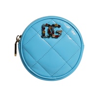Dolce &amp; Gabbana Women's Light Blue Lamb Leather DG Crystal Round Coin Purse Wallet - One Size