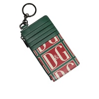 Dolce &amp; Gabbana Men's Green Calf Leather Logo Print Monogram Card Holder Wallet - One Size