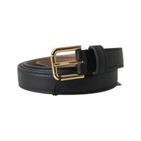 Dolce &amp; Gabbana Men's Black Leather Gold Tone Metal Buckle Belt - 100 cm