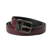 Dolce &amp; Gabbana Men's Bordeaux Leather Silver Metal Buckle Belt - 95 cm