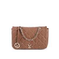V Italia Brown Quilted Leather Shoulder Bag with Chain Strap - One Size