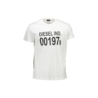 Diesel Men's White Cotton Crew Neck Tee with Print Logo - XL