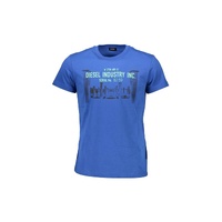 Diesel Men's Blue Cotton Crew Neck Tee with Graphic Logo - XL