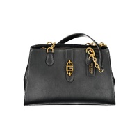 Guess Jeans Women's Chic Black Polyurethane Satchel with Contrasting Details - One Size