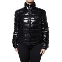 Dolce &amp; Gabbana Women's Black Logo Plaque Full Zip Puffer Jacket - 42 IT
