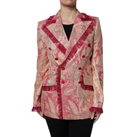 Dolce &amp; Gabbana Women's Pink Gold Jacquard Nylon Coat Blazer Jacket - 40 IT