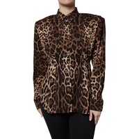Dolce &amp; Gabbana Women&#39;s Brown Leopard Silk Button Down Coat Jacket - 38 IT