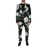 Dolce &amp; Gabbana Men's Black Rose Cotton  Formal 2 Piece Suit - 50 IT