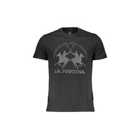 La Martina Men's Sleek Black Cotton Tee with Elegant Print - M