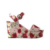 Dolce &amp; Gabbana Women&#39;s Multicolor floral print Wedges Floral Ankle Strap Sandals - 37.5 EU