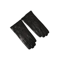 Dolce &amp; Gabbana Men's Black Leather Embossed Logo Short Hands Gloves - 10
