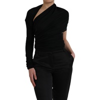 Dolce &amp; Gabbana Women's Black Wool Cutout Asymmetric Long Sleeve Top - 36 IT