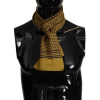 Dolce &amp; Gabbana Men's Yellow Patterned Silk Neck Wrap Fringe Scarf - One Size