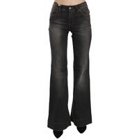 Mid Waist Flared Denim Casual Pants with Logo Details W26 US Women