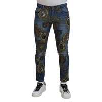 Dolce &amp; Gabbana Men's Blue Medal Print Slim Fit Cotton Jeans - 46 IT