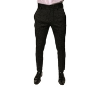Dolce &amp; Gabbana Men's Black Brocade Polyester Skinny  Dress Pants - 44 IT