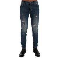Frankie Morello Men&#39;s Blue Wash Torn Dunfermile Slim Fit Jeans - W36 US
