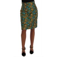 Dolce &amp; Gabbana Green Jacquard High Waist Pencil Skirt 38 IT Women